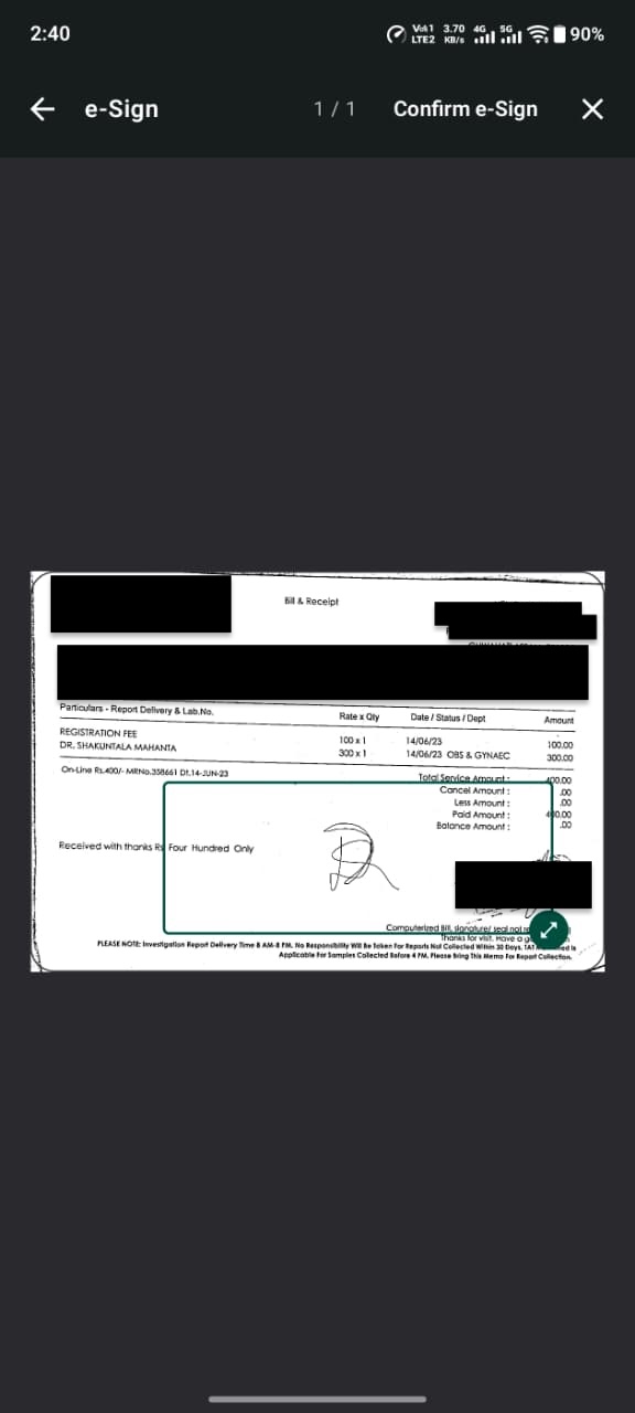 Placing a signature on a document in Scanly