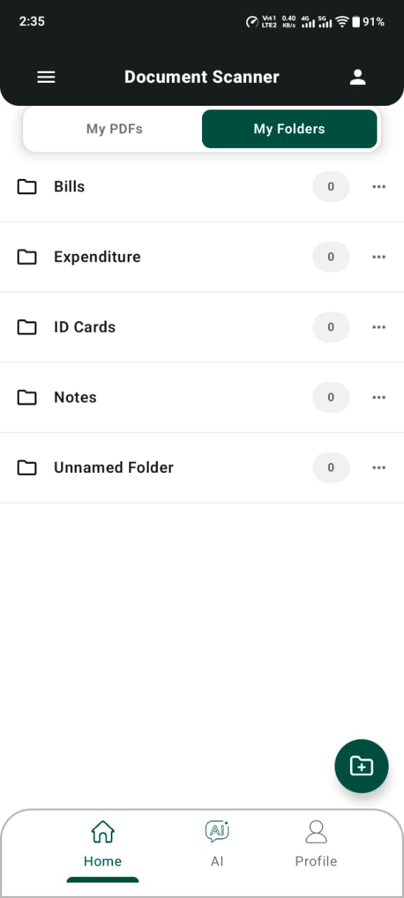 Organizing documents into folders in Scanly
